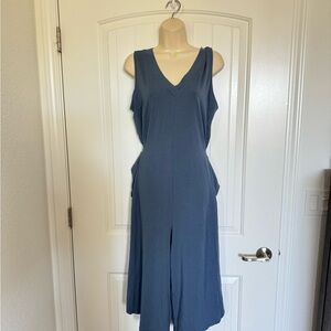 Anybody Blue Sleeveless waist tie wide leg cropped jumpsuit size large